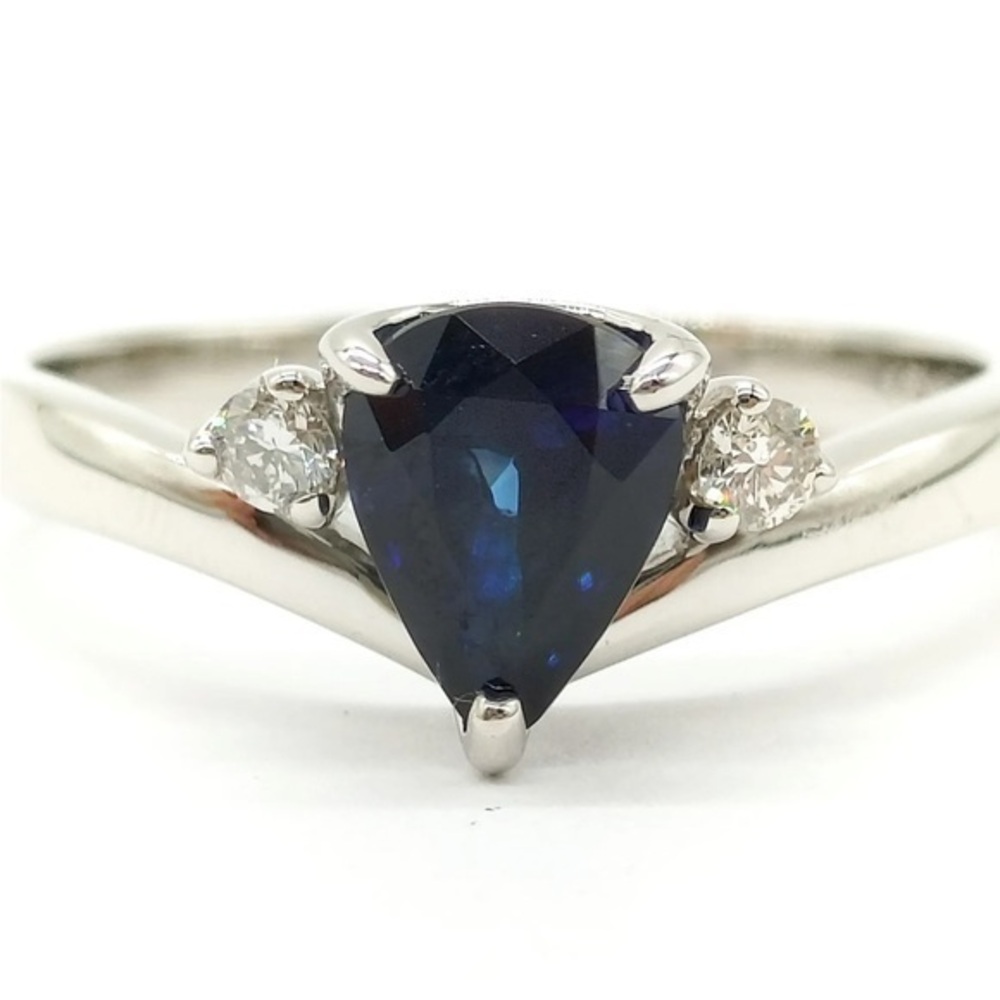 Platinum Pear Blue Natural Sapphire & Diamond Ring